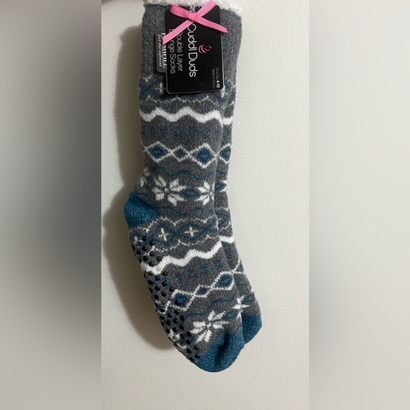 Cuddl Duds Gray and Blue Patterned Socks - Picture 1 of 2